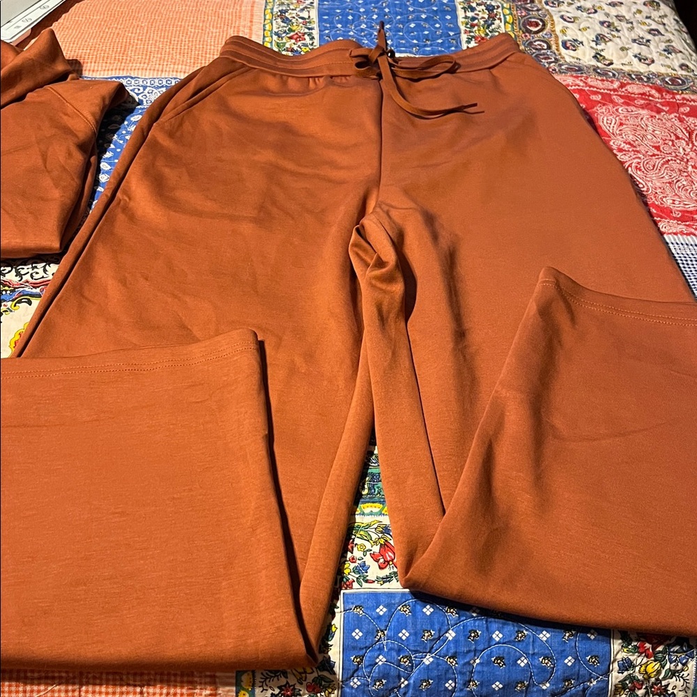 Women’s Pant outfit. Half-Zip Pullover Sweater – Rust Orange and matching pants. - Picture 6 of 9